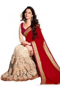 Wowcreation Embriodered Bollywood Handloom Satin, Net Sari